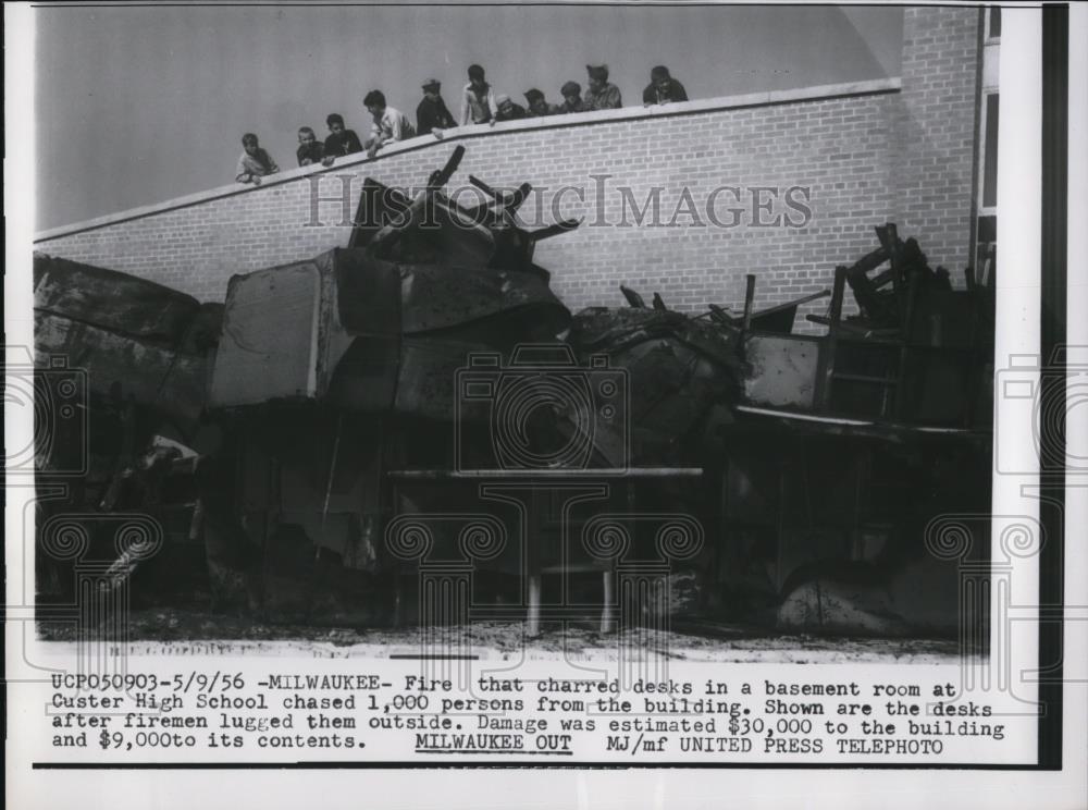 1956 Press Photo Burnt our basement room at Custer High School due to fire - Historic Images