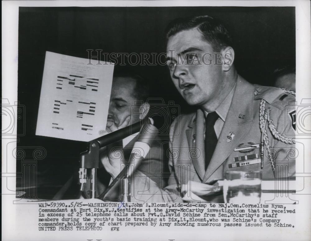 1954 Press Photo of Lt. John B. Blount testifies at the Army-McCarthy - Historic Images