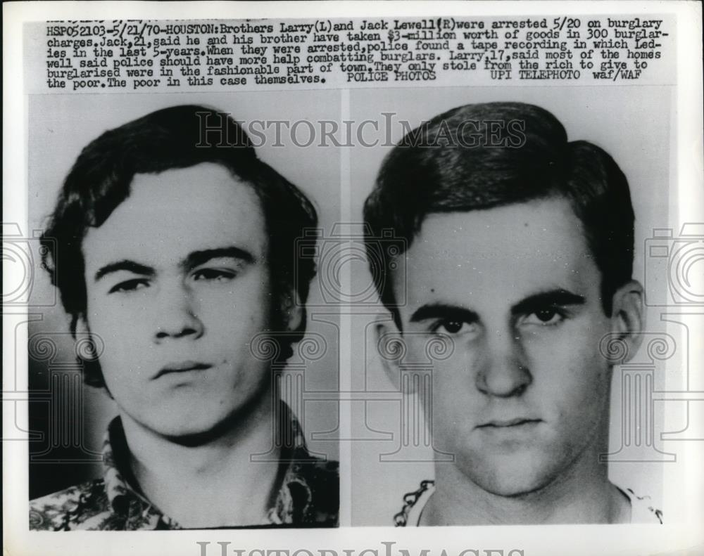 1970 Press Photo Brothers Larry(left)and Jack Lewell (right) on burglary charges - Historic Images