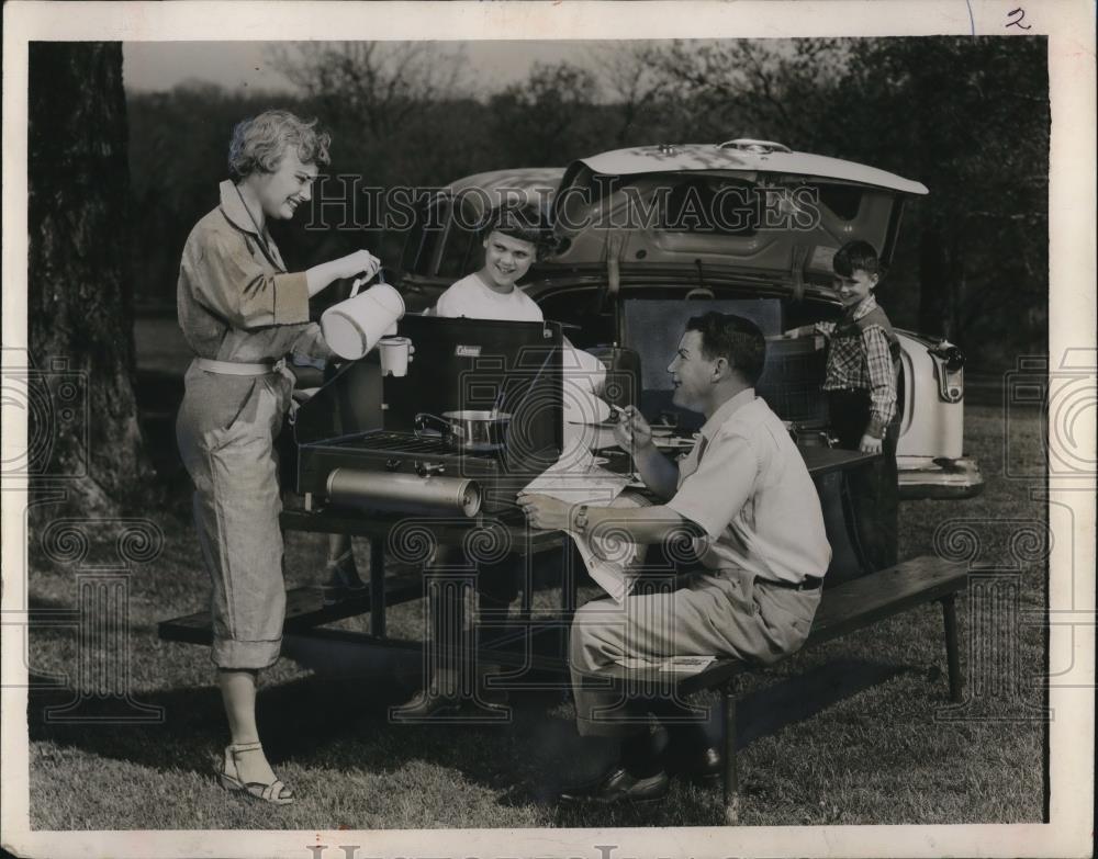 1953 Press Photo Outdorr Picnic with Family - Historic Images