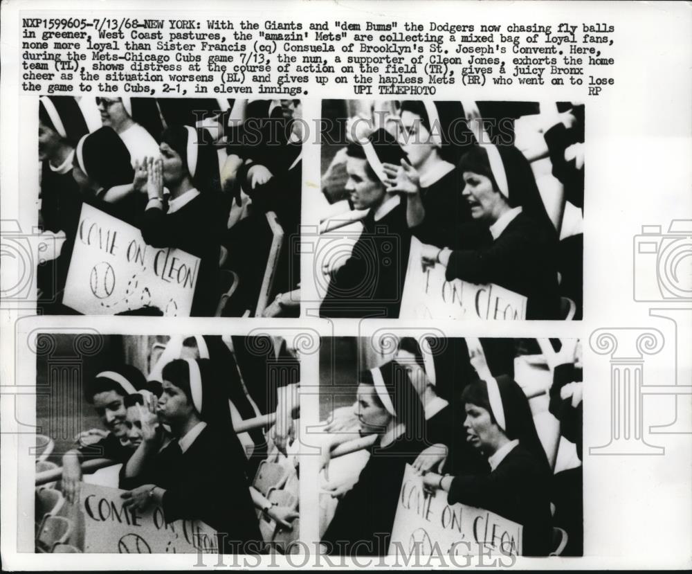 1968 Press Photo Sister Francis Consuela At Mets-Chicago Cubs Game - Historic Images