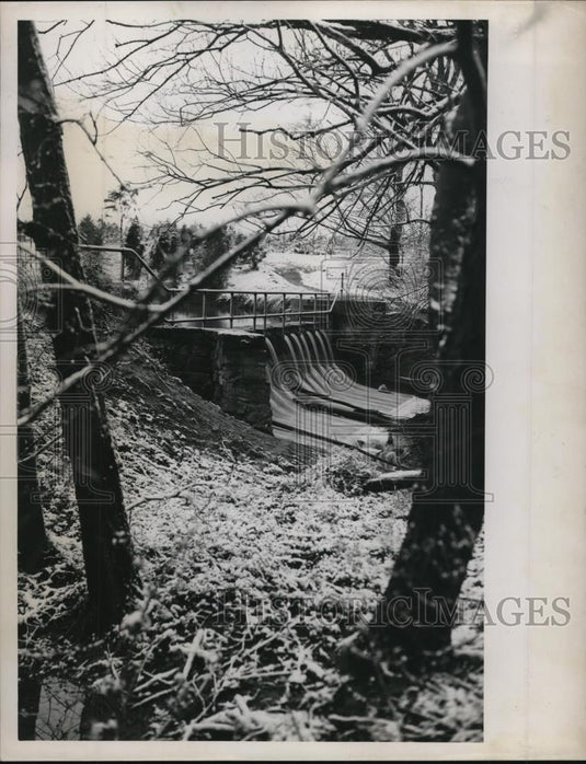 1949 Press Photo View of a dam from the woods - Historic Images