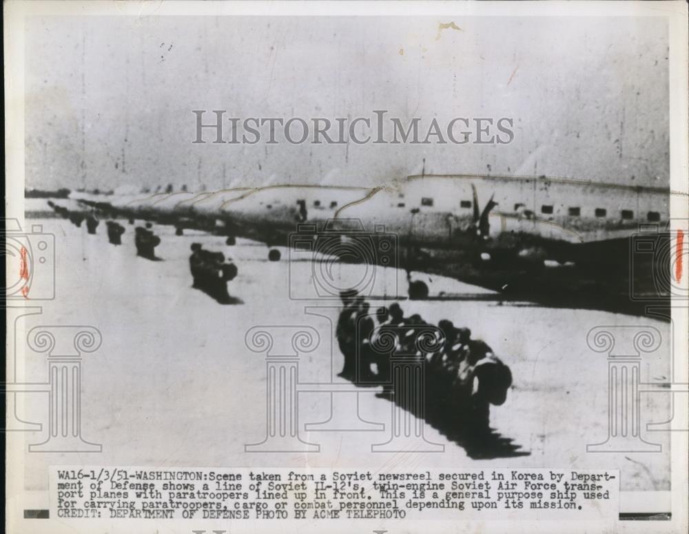 1951 Press Photo A line of Soviet IL-12&#39;s,Soviet Air Force&#39;s transport plane - Historic Images