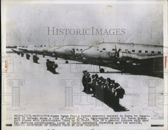 1951 Press Photo A line of Soviet IL-12's,Soviet Air Force's transport plane - Historic Images