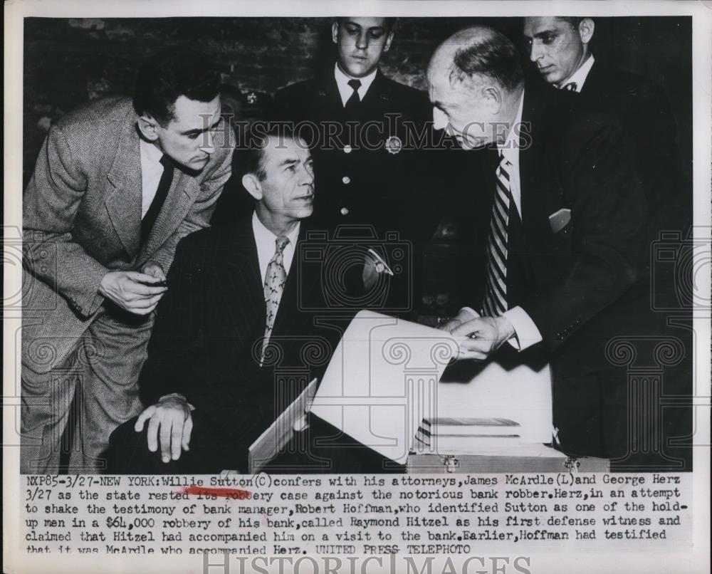 1952 Press Photo Willie Sutton,Atty.James McArdle and Atty.George Herz - Historic Images