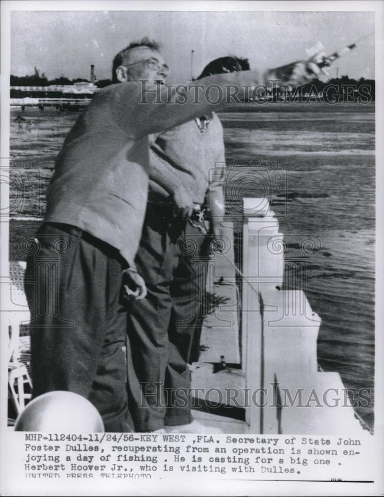 1956 Press Photo of Secretary of State John Foster Dulles fishing in Florida. - Historic Images