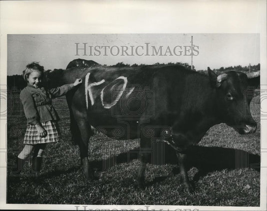 1961 Press Photo Stockholm Sweden farm girl & cows labeled - Historic Images