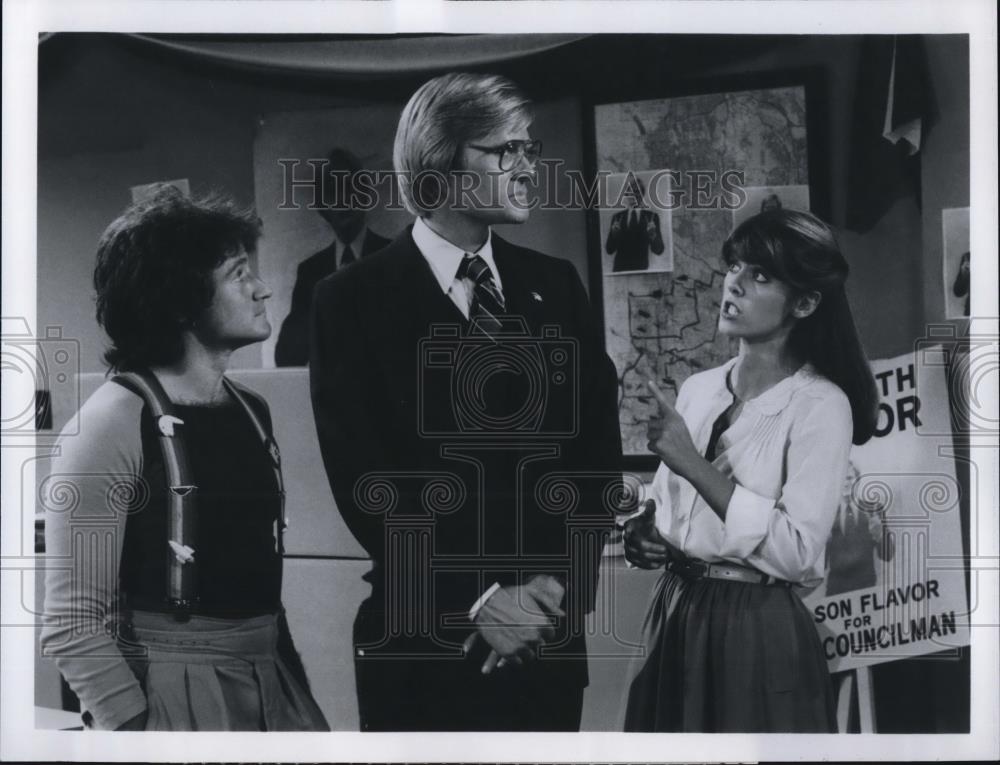 1979 Press Photo Robert Williams, Jim Staahl, Pam Dawber in Mork & Mindy - Historic Images