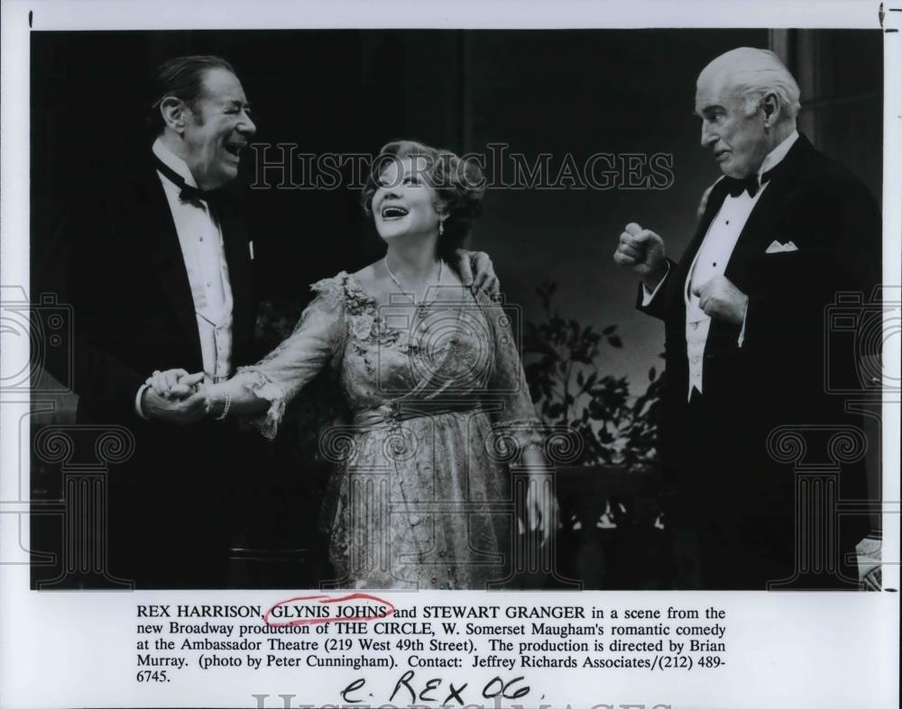 1990 Press Photo Rex Harrison, Glynis Jones, Stewart Granger in The Circle - Historic Images