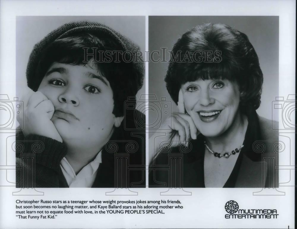 1986 Press Photo Christopher Russo & Kay Ballard in That Funny Fat Kid - Historic Images