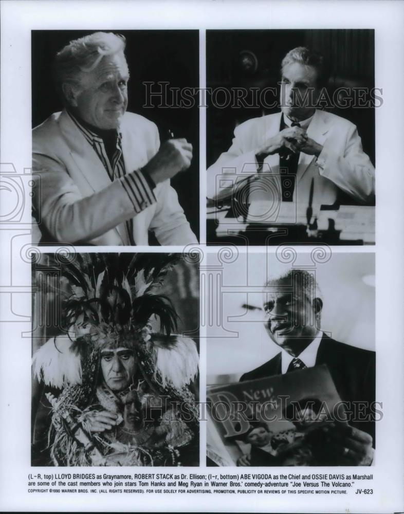 1990 Press Photo Lloyd Bridges, Robert Stack, Abe Vigoda -Joe Versus the Volcano - Historic Images