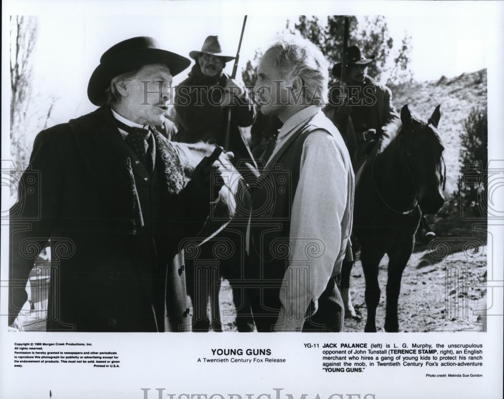 1989 Press Photo Jack Palance & Terence Stamp in Young Guns - cvp27726 - Historic Images
