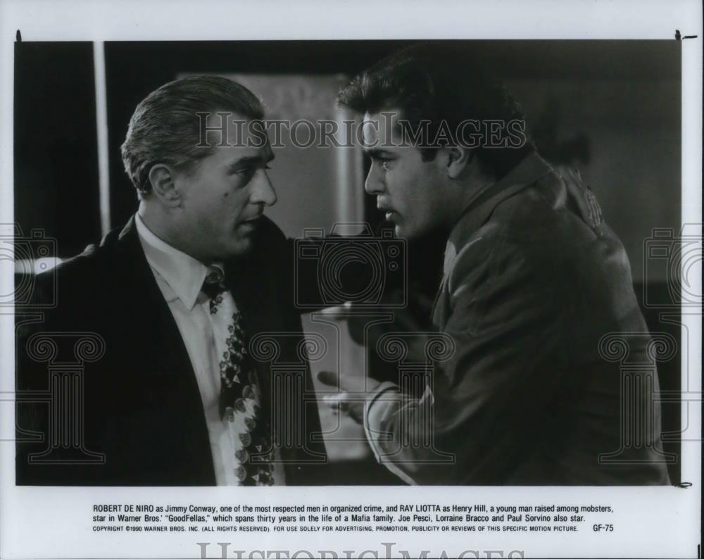 1991 Press Photo Ray Liotta and Robert De Niro star in GoodFellas movie film - Historic Images