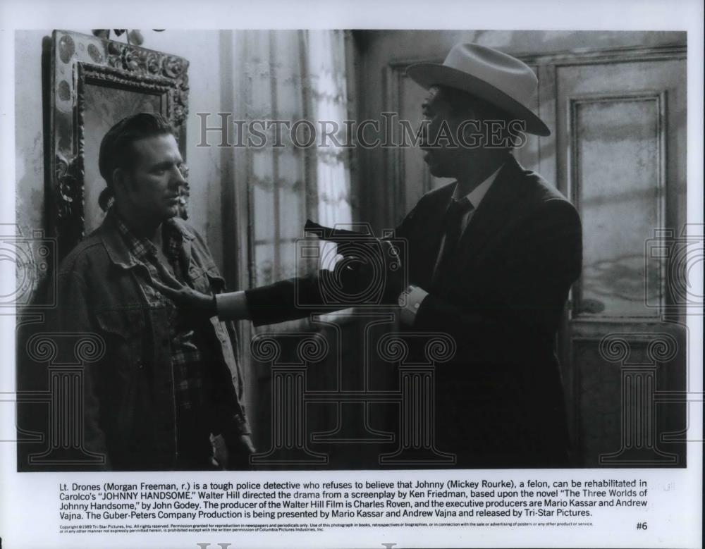 1989 Press Photo Morgan Freeman Mickey Rourke in Johnny Handsome - cvp22523 - Historic Images