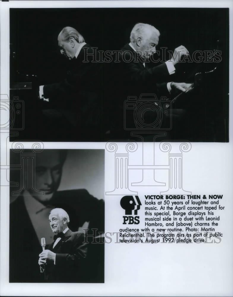 1992 Press Photo Victor Borge and Leonid Hambro on Victor Borge Then and Now - Historic Images