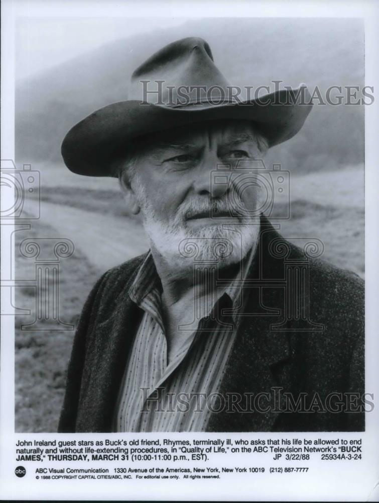 1988 Press Photo John Ireland guest stars on Quality of Life episode Buck James - Historic Images