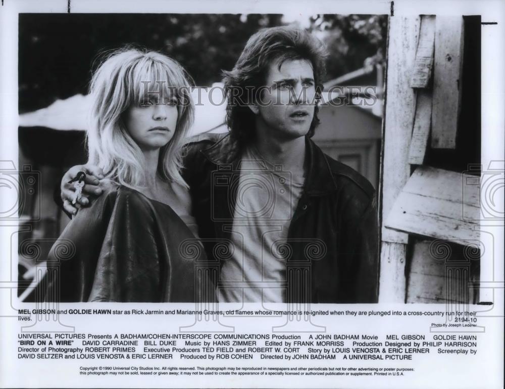 1991 Press Photo Mel Gibson and Goldie Hawn in BIRD ON A WIRE - cvp23700 - Historic Images