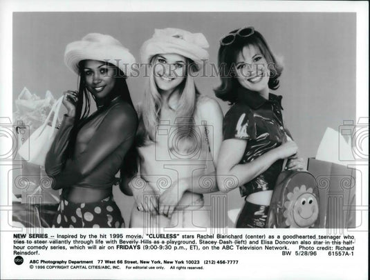 1996 Press Photo Rachel Blanchard, Stacey Dash and Elisa Donovan in CLUELESS - Historic Images