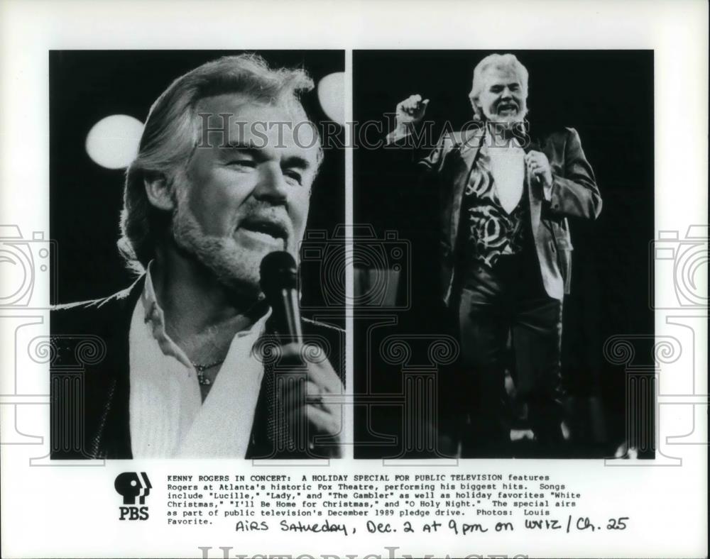 1989 Press Photo Kenny Rogers Country Music Singer in Concert on PBS - cvp23632 - Historic Images