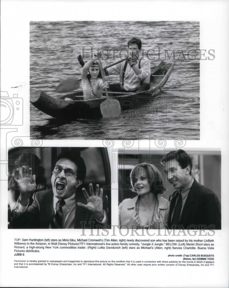 1997 Press Photo Tim Allen, Sam Huntington, Martin Short in Jungle 2 Jungle - Historic Images