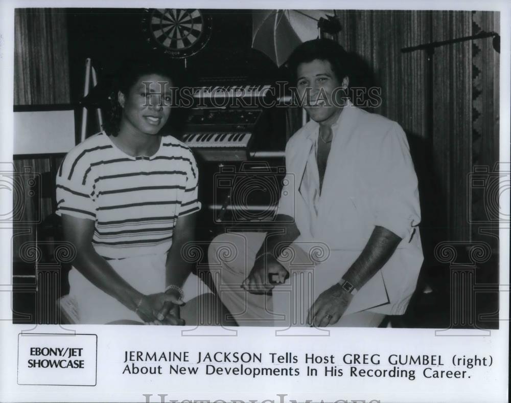 1985 Press Photo Jermaine Jackson and Greg Gumbel on Ebony Jet Showcase - Historic Images