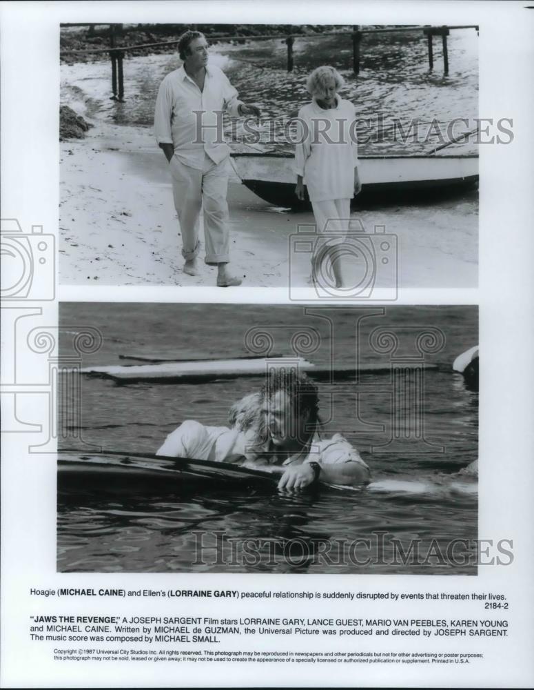 1987 Press Photo Michael Caine and Lorraine Gary star in Jaws the Revenge - Historic Images