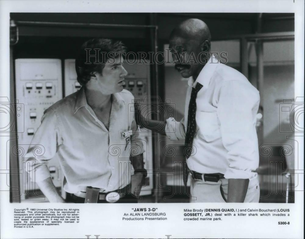1983 Press Photo Dennis Quaid Louis Gossett, Jr. in Jaws 3-D - cvp22484 - Historic Images
