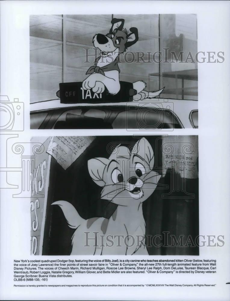 1988 Press Photo Dodger and Oliver in Oliver &amp; Company animated cartoon - Historic Images