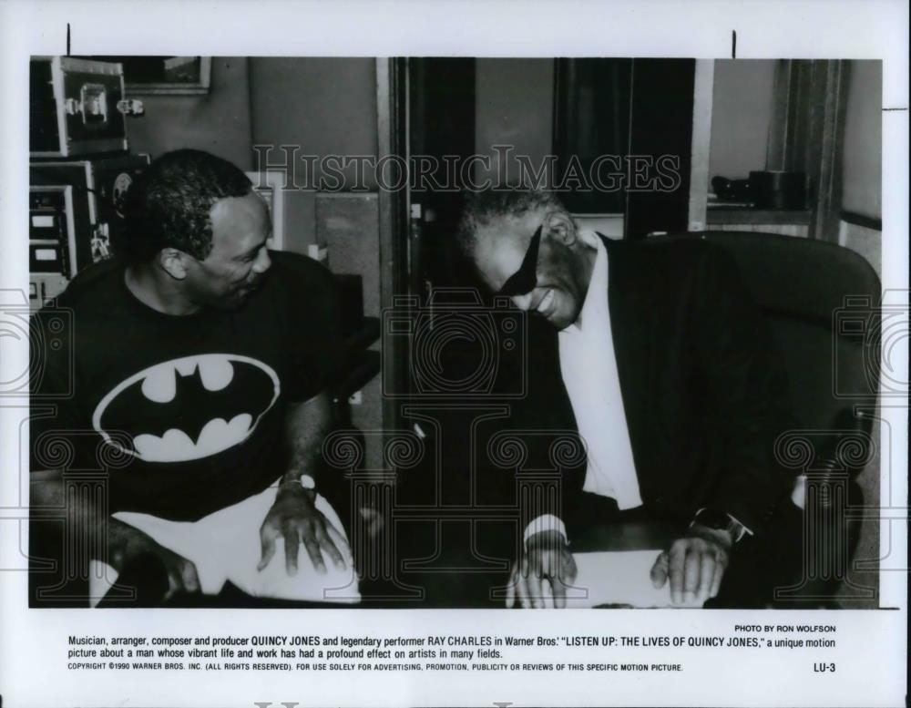 1990 Press Photo Quincy Jones and Ray Charles in Listen Up Lives of Quincy Jones - Historic Images