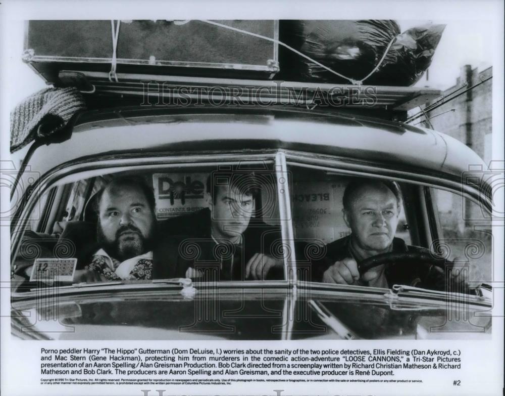 1991 Press Photo Dom Deluise, Dan Aykroyd, Gene Hackman in Loose Cannons - Historic Images