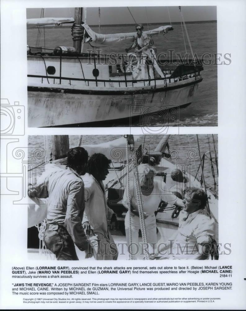 1987 Press Photo Lorraine Gary Lance Guest Mario Van Peebles Michael Caine - Historic Images