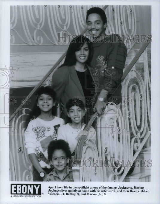 1988 Press Photo Marlon Jackson wife Carol kids Valencia Brittny Marlon Jr. - Historic Images