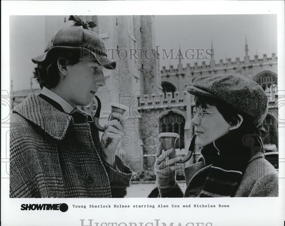 1987 Press Photo Alan Cox & Nicholas Rowe in Young Sherlock Holmes - cvp27723 - Historic Images