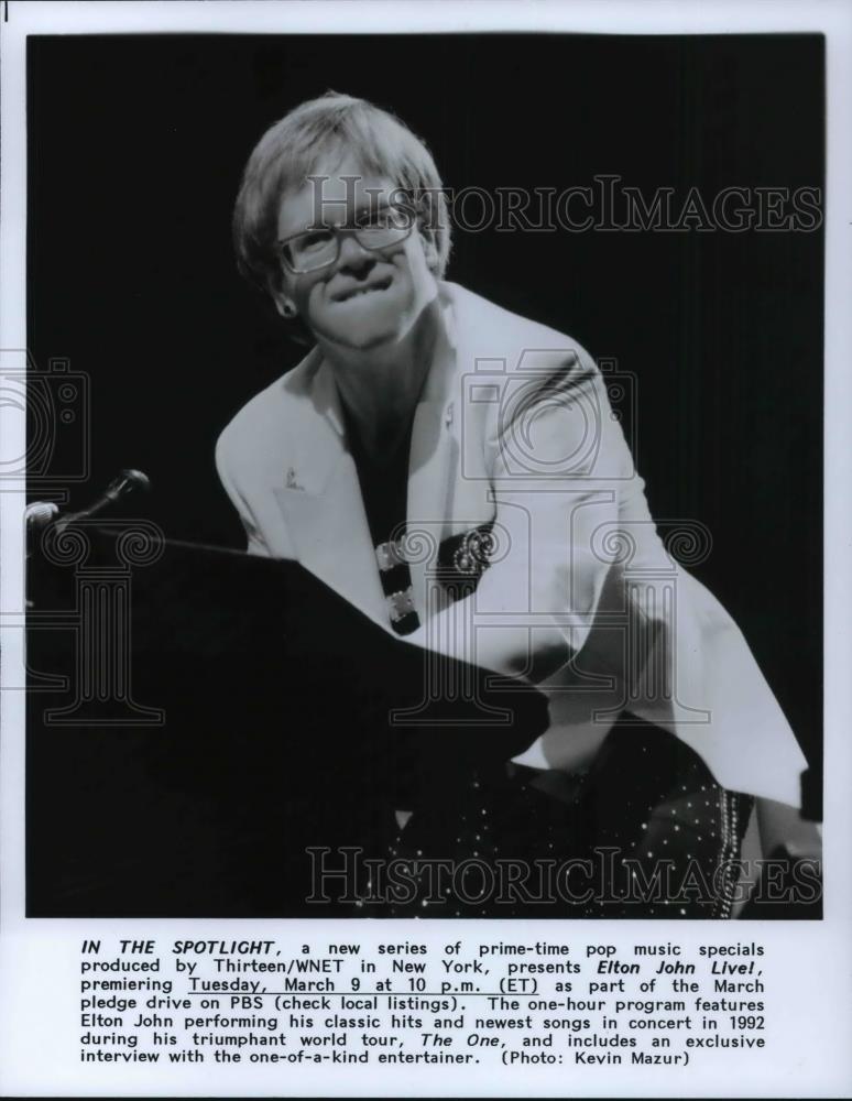 1993 Press Photo Elton John English Singer Pianist on In the Spotlight on PBS - Historic Images