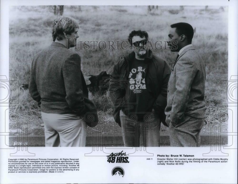 1990 Press Photo Walter Hill, Eddie Murphy, Nick Nolte in Another 48 Hrs. - Historic Images