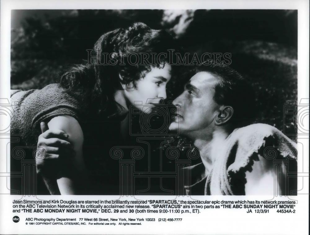 1991 Press Photo Jean Simmons and Kirk Douglas in Spartucus - cvp22969 - Historic Images