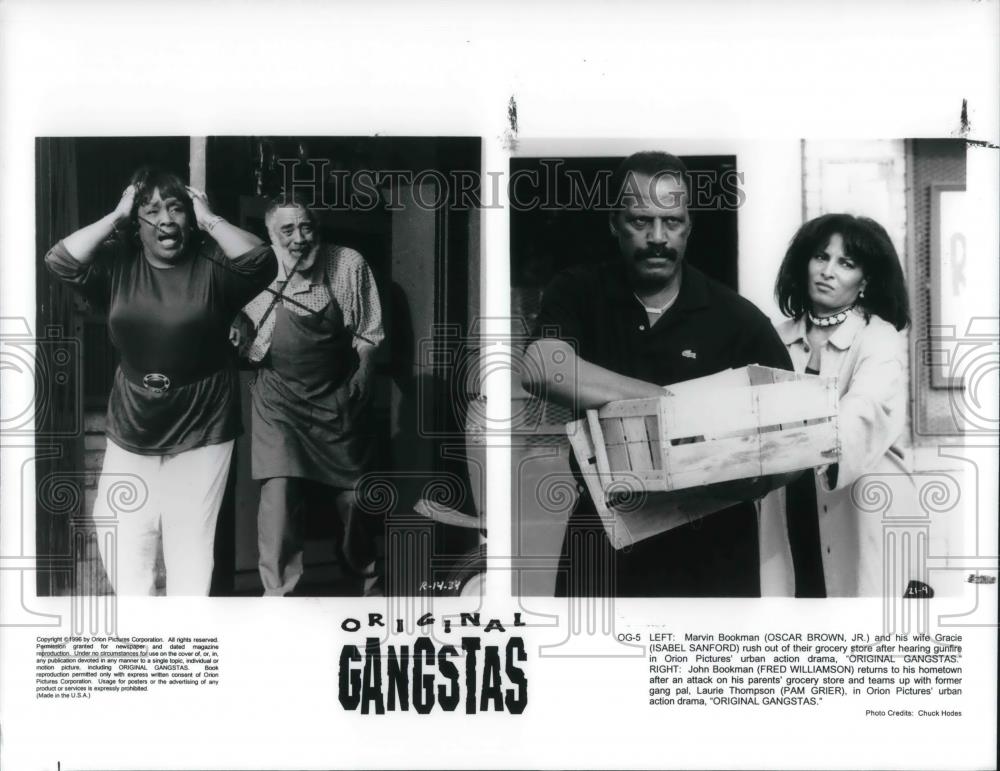 1996 Press Photo Oscar Brown &amp; Isabel Sanford in Original Gangstas - cvp23063 - Historic Images