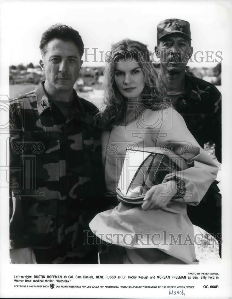 1995 Press Photo Dustin Hoffman Rene Russo Morgan Freeman in Outbreak - Historic Images