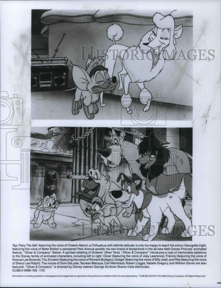 1988 Press Photo Tito Oliver Francis Einstein Dodger Rita in Oliver & Company - Historic Images