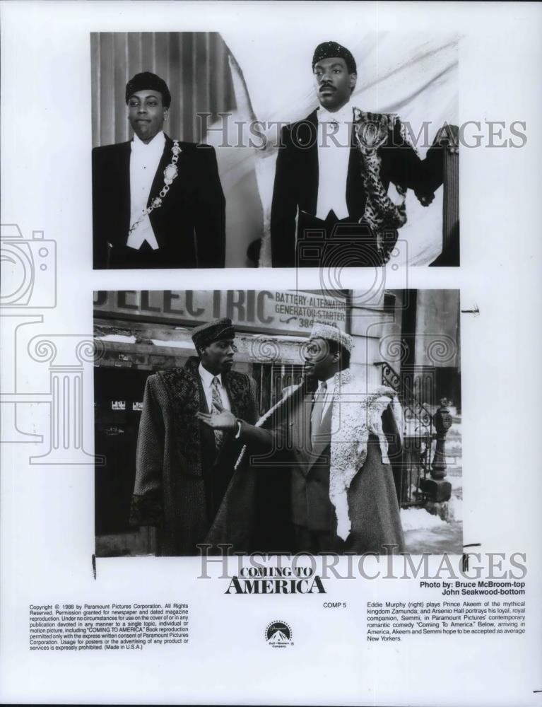 1988 Press Photo Eddie Murphy and Arsenio Hall star in Coming to America - Historic Images