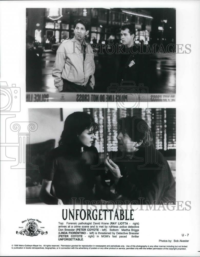 1996 Press Photo Ray Liotta Linda Fiorentino Peter Coyote in Unforgettable - Historic Images