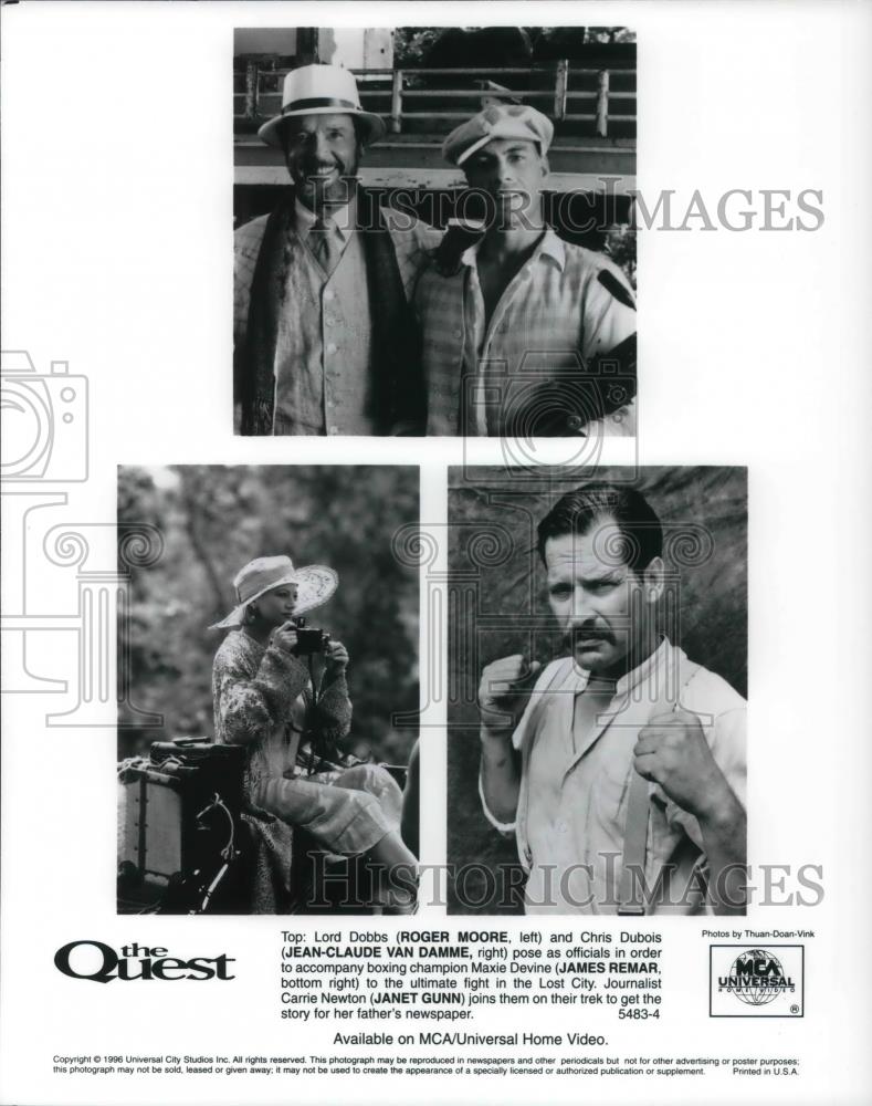 1996 Press Photo Roger Moore Jean-Claude Van Damme James Remar on The Quest - Historic Images
