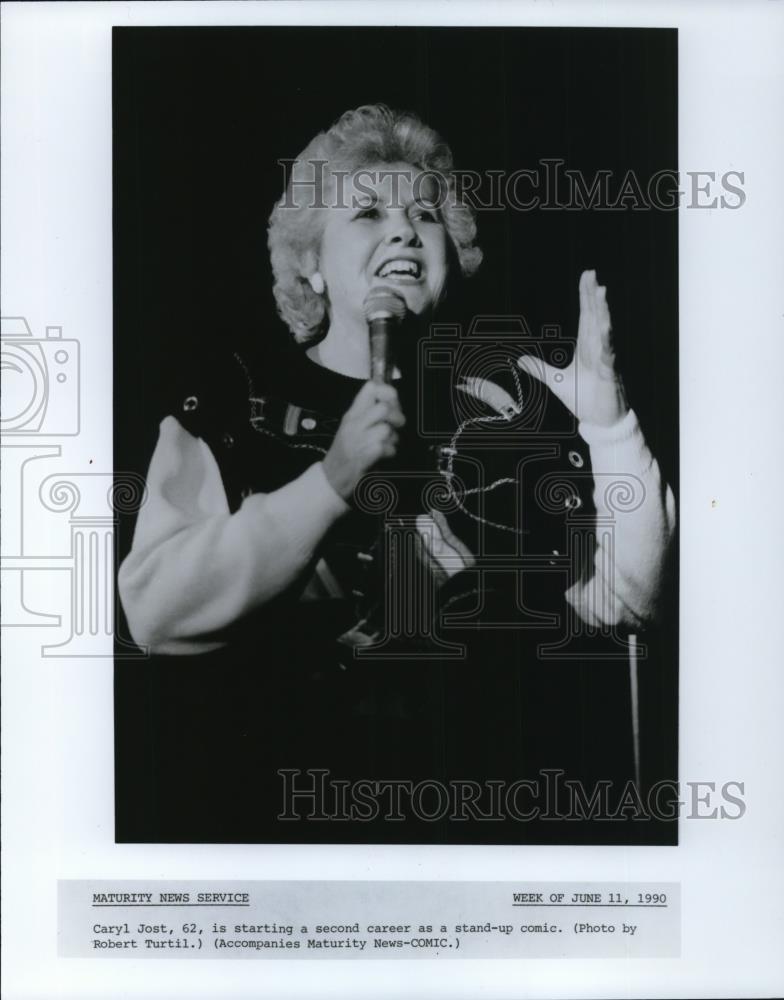 1990 Press Photo Caryl Jost 62 Year Old Stand-Up Comedian - cvp27386 - Historic Images