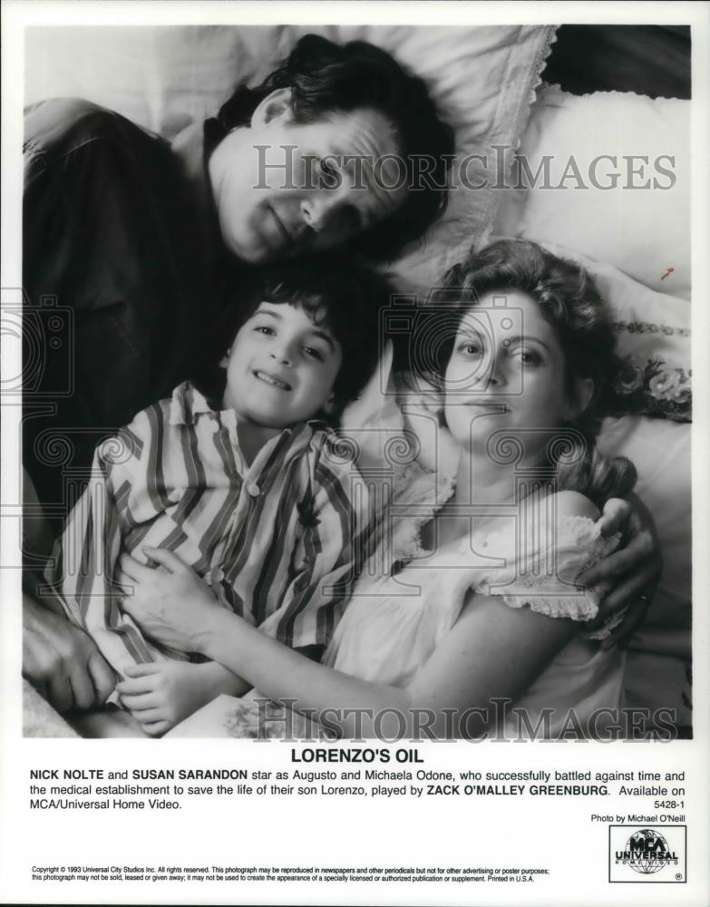 1993 Press Photo Nick Nolte Susan Sarandon Zack Greenburg in Lorenzo's Oil - Historic Images