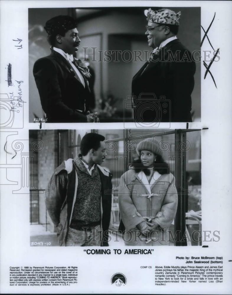 1988 Press Photo Eddie Murphy James Earl Jones Shari Headley Coming to America - Historic Images