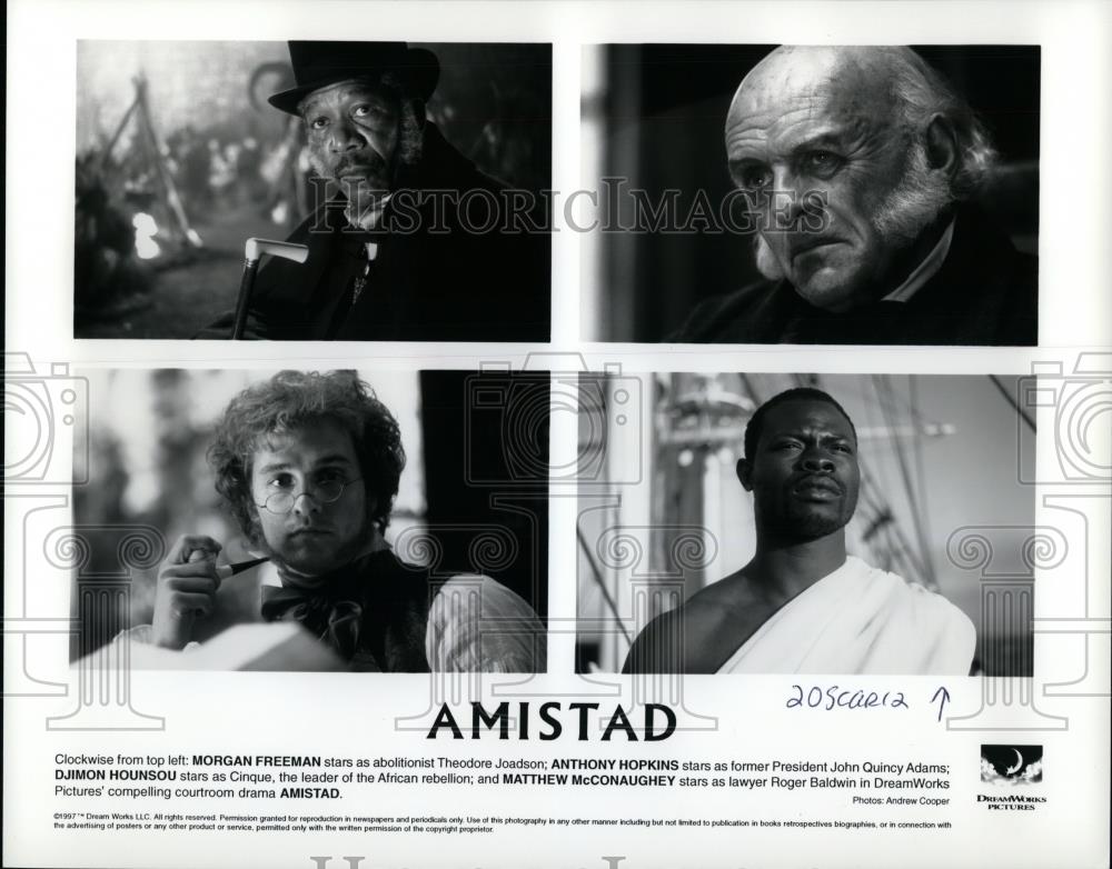 1998 Press Photo Anthony Hopkins Matthew McConaughey Morgan Freeman in &quot;Amistad&quot; - Historic Images