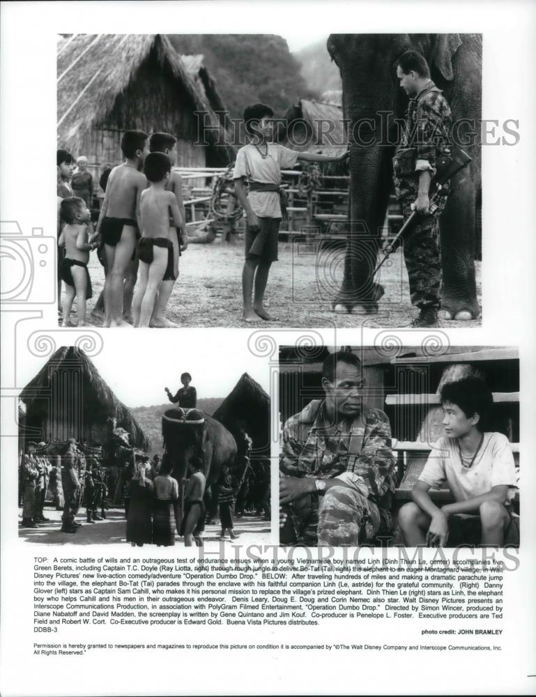 1995 Press Photo Danny Glover Ray Liotta Dinh Thien Le in Operation Dumbo Drop - Historic Images