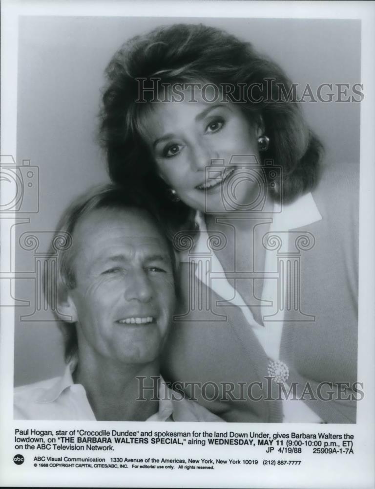 1988 Press Photo Paul Hogan Barbara Walters The Barbara Walters Special - Historic Images