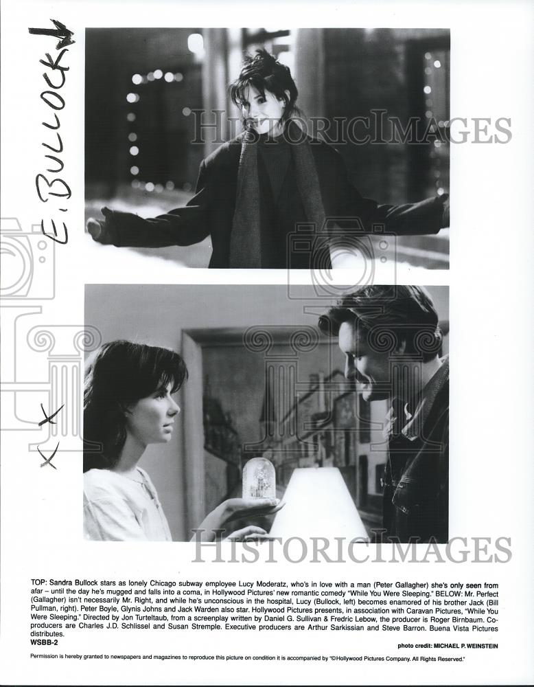 1995 Press Photo Sandra Bullock & Peter Gallagher in While You Were Sleeping - Historic Images