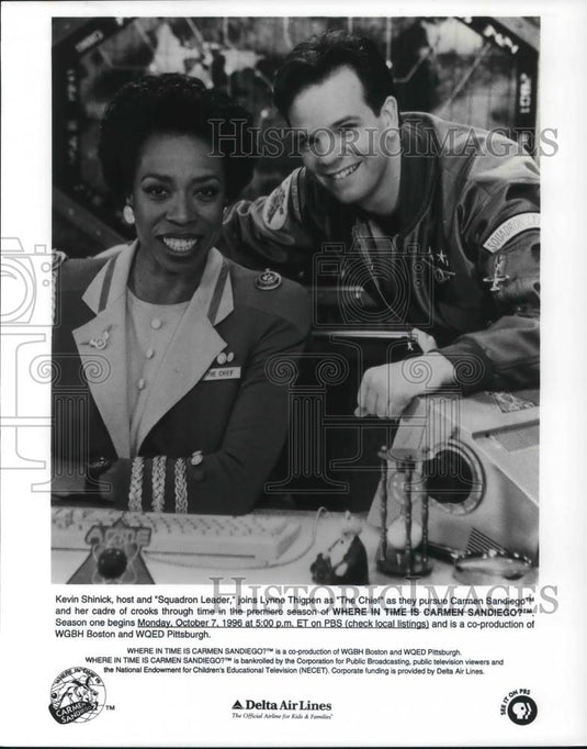 1996 Press Photo Kevin Shinick and Lynne Thigpen in PBS's Where In Time Is - Historic Images